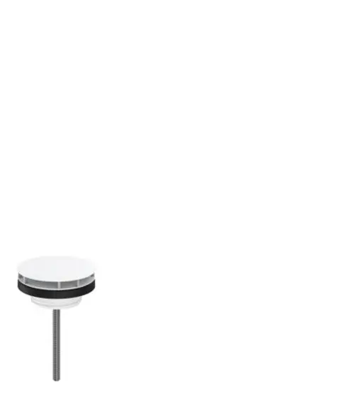 Weißes Ablaufventil von Hansgrohe für Waschbecken, mit sichtbarem Gewinde und zwei Rillen zur Dichtung. Ideal für Ablaufsysteme.